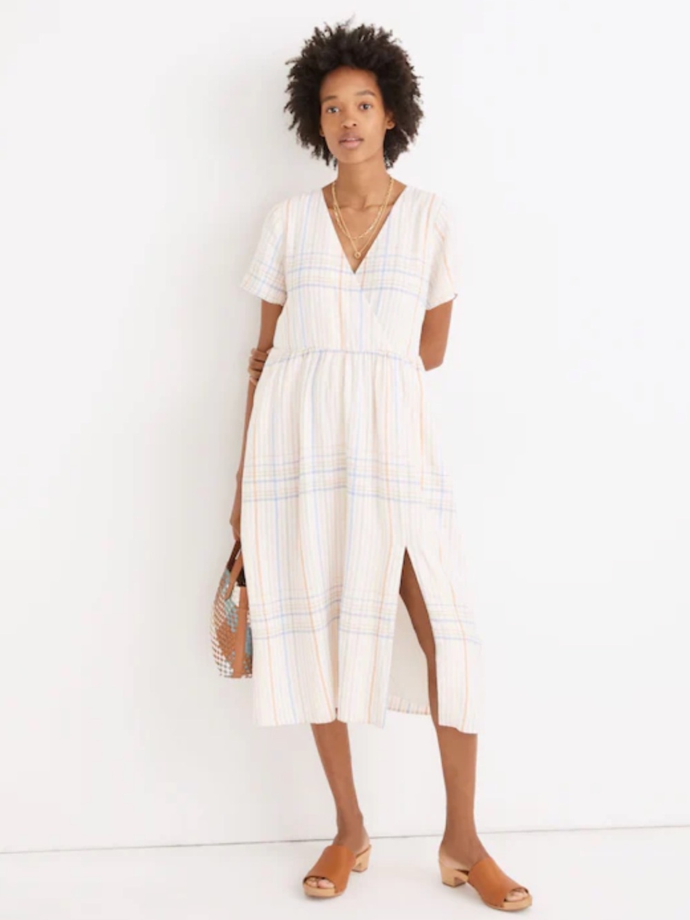 Madewell Linen-Blend Clara Midi Dress in Plaid size M